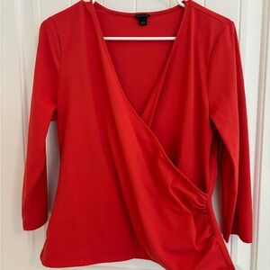 Ann Taylor red 3/4 sleeve wrap top NWOT